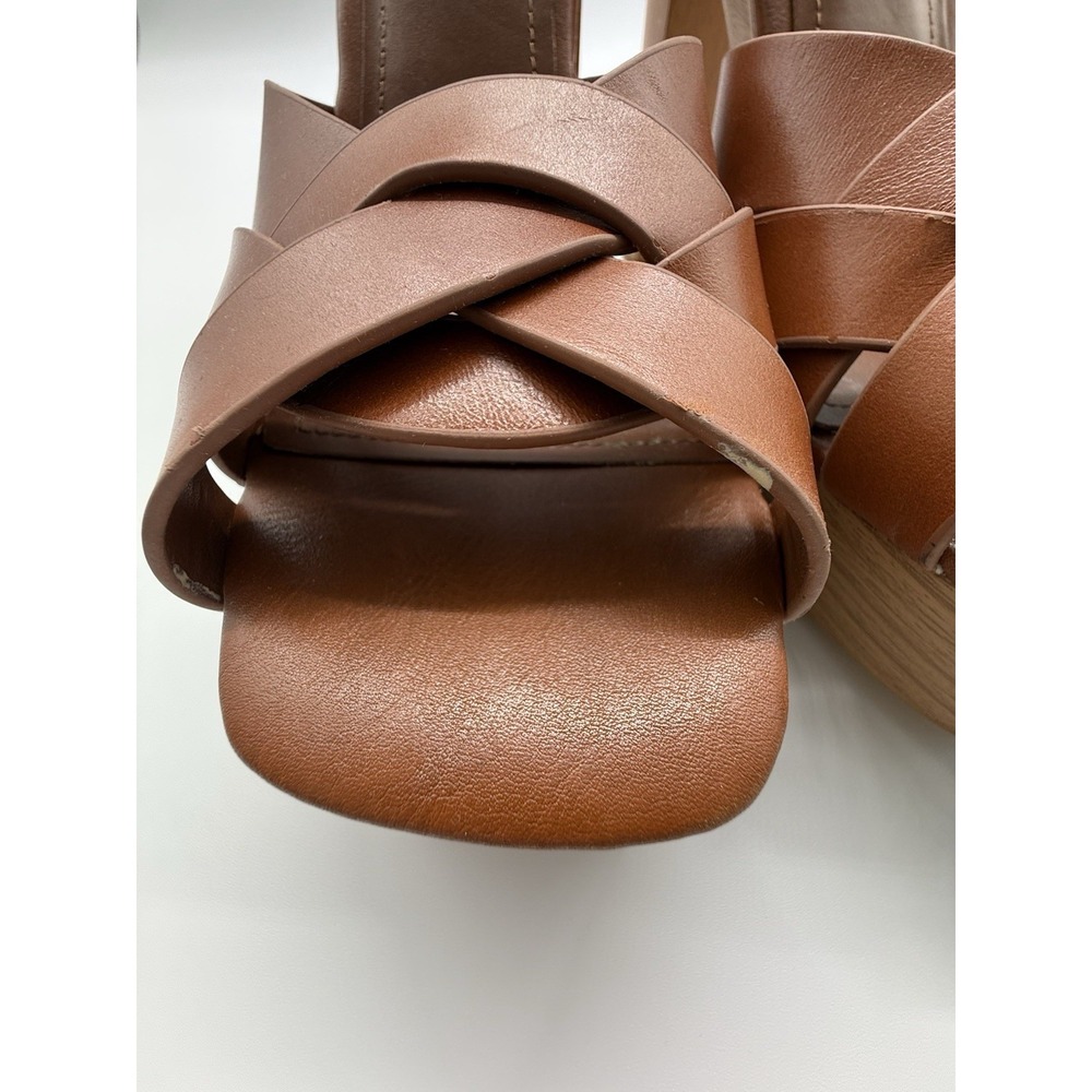 Zara Leather Platform retro chunky Strappy Wooden‎ Heeled Sandals Size 10 - Picture 9 of 15